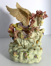 Vintage Musical Carousel Pegasus & Unicorn Figurine Pastel Cloud Music Box picture