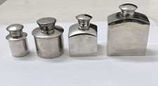 Brass, Set Of 4 Antique Look Nickel Plated Nice Shape Handcrafted Oil Cane Pots picture