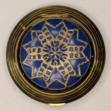 Vintage Richard Hudnut Art Deco Enamel Powder Compact Gold & Blue picture