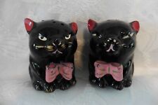 Vintage Salt and Pepper Shakers~Redware Black Cats With Pink Bows picture