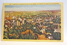 Busniess Section Hollywood Ca Los Angeles in the Distance Linen c1944 Postcard picture