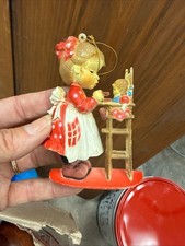 Vintage Travco Hang-Ups Girl Feeding Baby Doll in Highchair Christmas Ornament picture