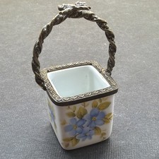 Beautiful Limoges La Gloriette Blue Flower Patterned Miniature Trinket Basket picture