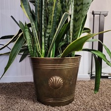 Large Vtg Brass Planter Cachepot Jardiniere Seashell Hollywood Regency Art Deco picture