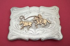 VTG RARE Large Sterling Silver Frontier Cowboy Western Roping Trophy Belt Buckle picture
