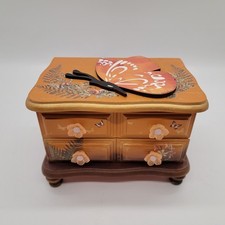 Vtg Hand Painted Wooden Jewelry Box Lidded Trinket Box Monarch Butterfly Orange picture