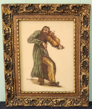 Artini- Fiddler-Engraving- Hand Painted Resin Plaque - Signed Maurleon VTG picture