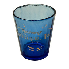 DUBUQUE IA IOWA Antique BLUE Depression Glass Souvenir TRINKET CUP picture