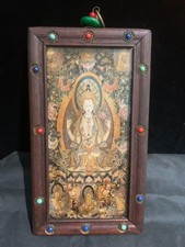 Excellent Hand Made Tibetan Wood-Framed Thangka,Four-Armed Avalokiteshvara !!! picture