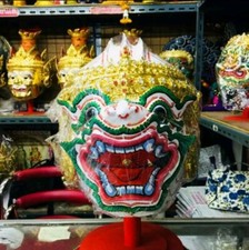 Hanuman Vintage Older Khon Mask Drama Thai Sculpted Painted Head Siam Amulet Art picture