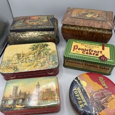 Antique Vintage England  Cakes , Candy Tin Metal Box Case Set of 6 pcs Lot picture