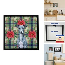 Caroline's Treasures Blue Whippet Christmas Poinsettias Framed Metal Print 8X8 picture