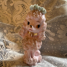 Vintage 1950s Pink Spaghetti Poodle Ceramic Figurine w/ Gold Accents Perfect picture