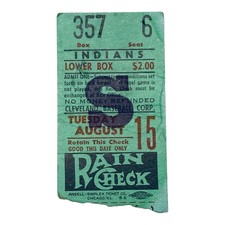 1950 Cleveland Indians Baseball Box Seat Rain Check B picture