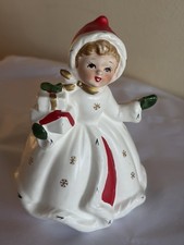 Vtg Napcoware Christmas Planter/Figurine - Planter X-8389 Girl w/ Gifts/Presents picture