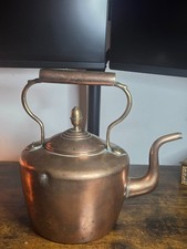 ANTIQUE 19TH CENTURY ENGLISH COPPER TEA KETTLE DOVETAIL SEAM AND ACORN FINIAL picture
