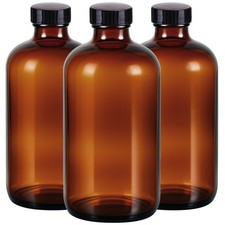 3 Pack,16 OZ Amber Glass Bottles Boston Round Sample Refillable Brown picture