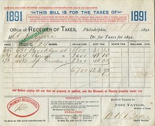 1891 Philadelphia, Pennsylvania Tax Bill - AYRES Family  picture