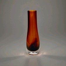 Vtg LSA International Poland Hand Blown Dark Amber Bud Vase Cased Glass 6 Inch picture