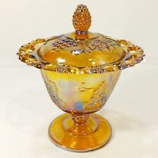Indiana Glass Marigold Trinket Candy Dish Amber Harvest Grape Lidded Compote VTG picture
