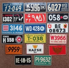 1953 Wheaties Foreign Mini Metal Bike License Plate Cuba Guam Denmark Iran Italy picture
