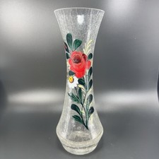 Vintage Tall Art Glass Vase Clear Crackle Glass Vessel Vase With Floral Pattern picture
