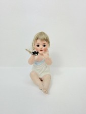 Antique German Bisque Piano Baby Girl w Binoculars Opera Glasses 3.75” picture