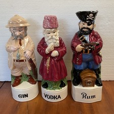 Vintage Alberta's Molds Ceramic Decanters Lot 3 Gin Vodka Rum Figures 1960s picture