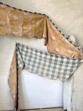 Antique French Vichy check valance two sided Alsace fabric curtain 1700s  picture