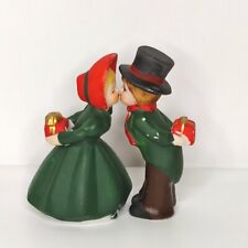Vintage Kissing Victorian Couple Figurines Christmas Ceramic Boy Girl Set picture