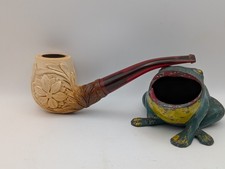 Vintage Block Meerschaum Bent Billiard Flower Carving Estate Tobacco Pipe picture