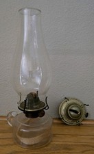 Vintage Hurricane Oil Lamp 11-in. Clear Glass Finger Base With Eagle Burners picture