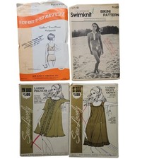Vintage 60s 70s Sewing Patterns Lot Swimsuit Bikini Nightgown Peignoir 4pc Set picture