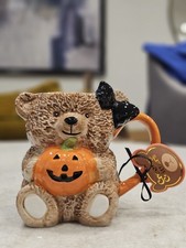 Creepy Critters Teddy Bear w/Bow Holding Pumpkin Halloween Coffee Mug 27oz NEW picture