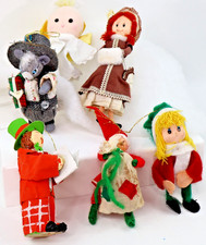 6 Vintage MCM Lot Ornaments felt yarn papier mache 1960s Christmas Mouse Girls picture