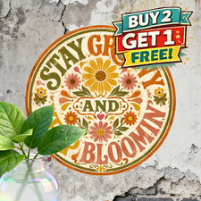 Stay Groovy Hippie Peace Camper Van Flower Power Round Metal Tin Sign 8x8 Inch picture