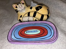 RARE NEW NOS 2002 Catzilla Cat & Mouse Ceramic Butter Dish by Candace Reiter picture
