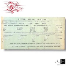 Vintage 1968 Rutgers University Payroll Check Stub New Jersey Ephemera Document picture