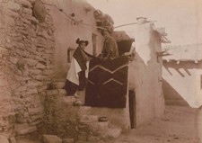 Tewa girls circa 1900 Two Tewa girls standing outside pueblo build- Old Photo picture