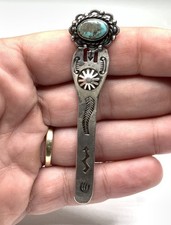 Navajo Native Old Pawn Handmade Sterling Silver Turquoise Stamped Small Bookmark picture
