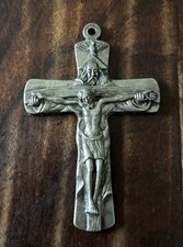Vtg Silver Plate Ornate Vatican Holy Trinity Mini Catholic Crucifix 2.75”x1.75” picture