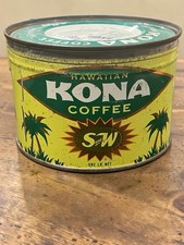 Vintage S&W Hawaiian Kona Coffee Tin 1 Lb Can Litho With Lid 1960s  picture