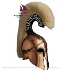 ZAIN Bronze Spartan Helmet with Plume Greek Hoplite Warrior Armor Halloween Gift picture