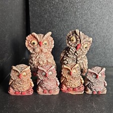 Lot 6 Mini Small Horned OWL Figurine Family 1.5-3