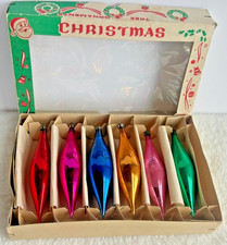 6 Vintage Handblown Teardrop Mercury Glass Christmas POLAND Spindle Icicle 5