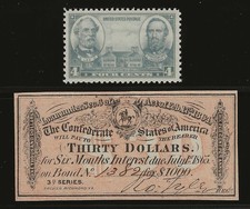 ORIGINAL CIVIL WAR 1864 $30 CONFEDERATE $1000 BOND COUPON + LEE / JACKSON STAMP picture