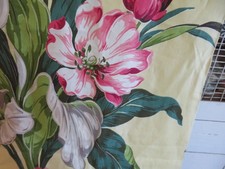 Vintage Vat Print 40's PINKS & Rose on Buttercream YELLOW Cotton Barkcloth Yards picture