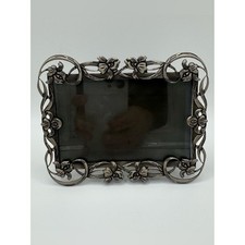 Vintage Filigree Metal Picture Frame 3x5 Orchid Flower Silver Pewter Art Nouveau picture