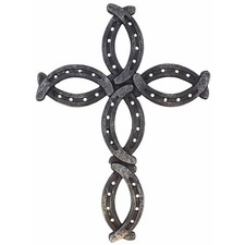 Deleon Collections Rustic Horseshoe Wall Cross Black Silver Resin Metal Hanger picture