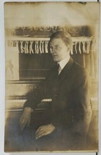 RPPC Handsome Young Man  at Piano Side Profile Real Photo c1900s Postcard M4 picture